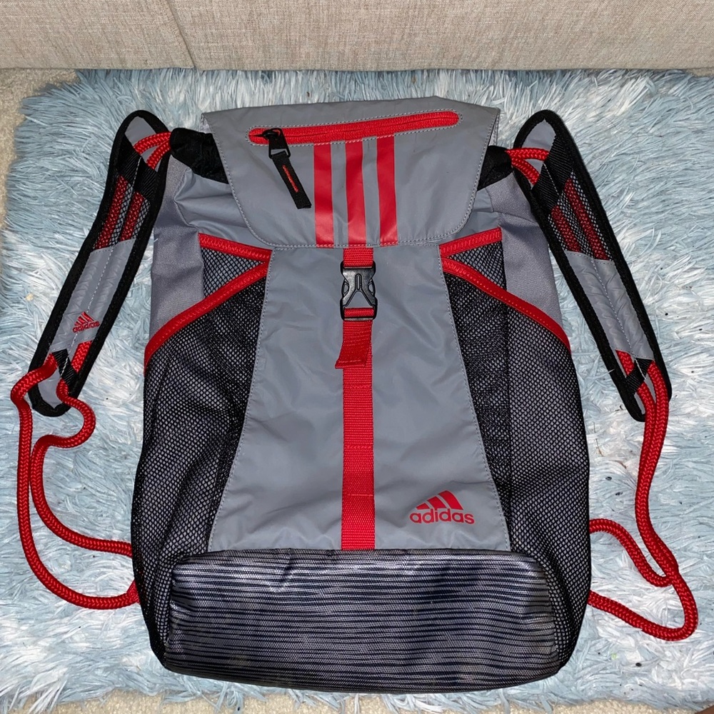 Gray and Red Adidas Bag